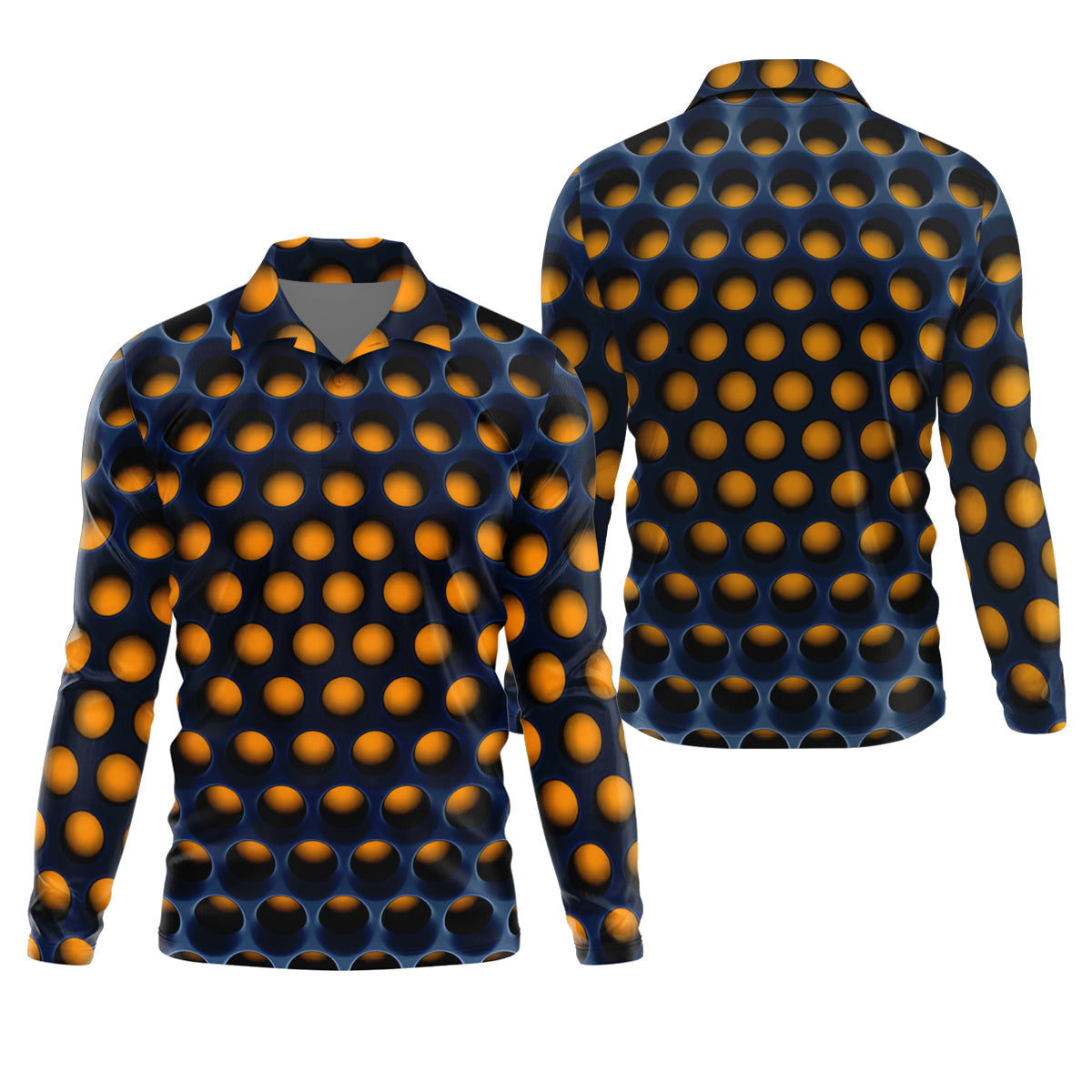 3D Effect Circular Pattern Orange Golf Shirt, Cool Golf Outfit, Men's Funny Golf Shirts, Polo Shirt Men