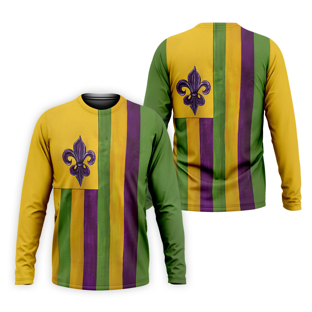 Purple Green Gold Vertical Stripes Fleur De Lis Flower Mardi Gras Golf Shirt, Polo ShirtFor Men, Golf Shirts For Men