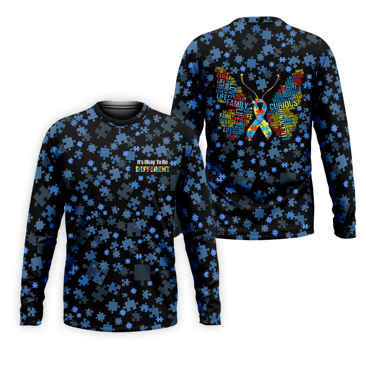 It's Okay To Be Different Autism Awareness Black And Blue Puzzle Pattern Golf Tops For Men, Polo ShirtFor Men