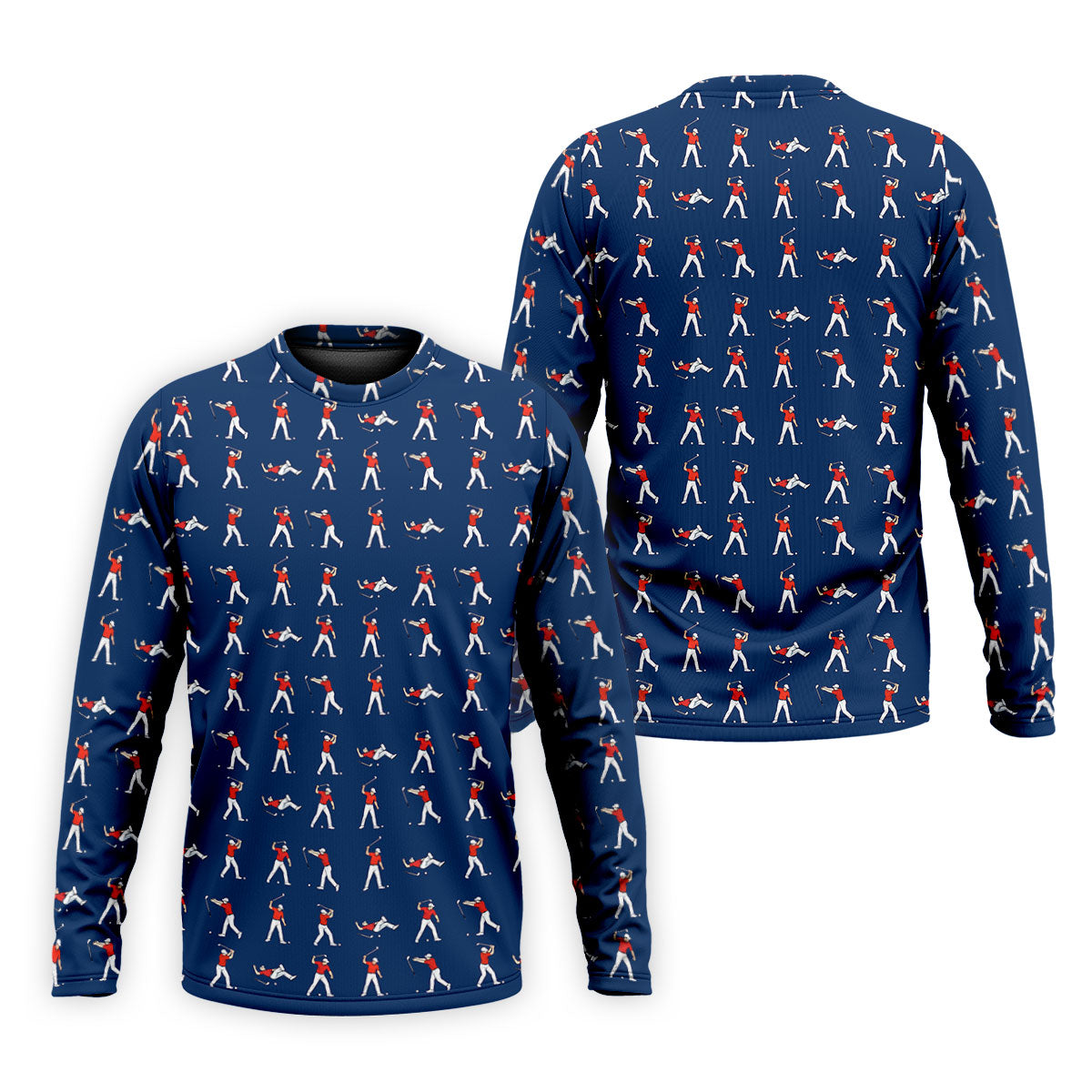 Cartoon Figures Golf Pose Navy Golf Shirt, Golf Tops For Men, Polo ShirtFor Men, Golf Shirts For Men