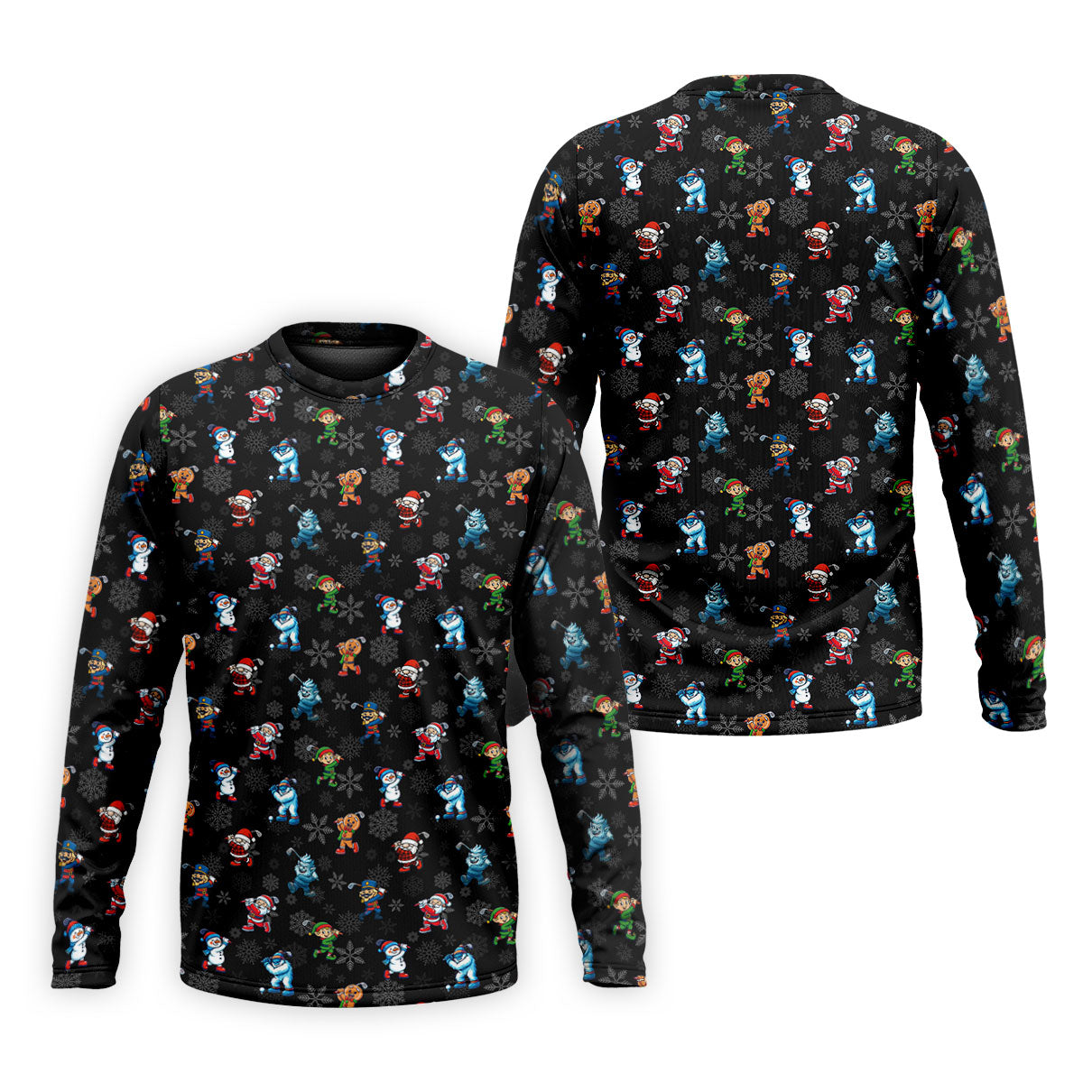 Funny Christmas Characters Golf Pose Black Golf Shirt, Christmas Golf Shirt, Polo ShirtFor Men