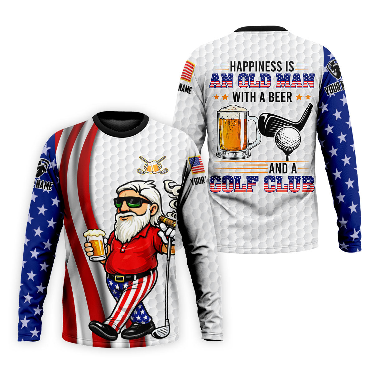 Happiness Is An Old Man With A Beer Funny 4th Of July White Golf Shirt, 250th Anniversary Golf Shirts For Men