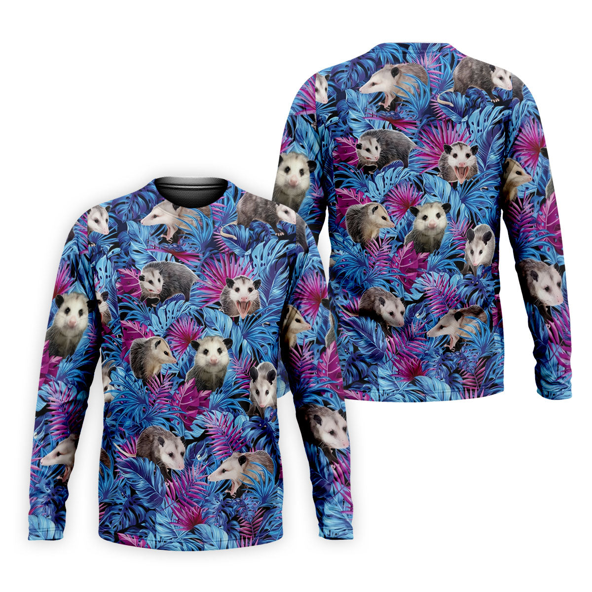 Funny Opossum Blue Purple Hawaiian Golf Shirt, Tropical Theme Golf Shirts For Men