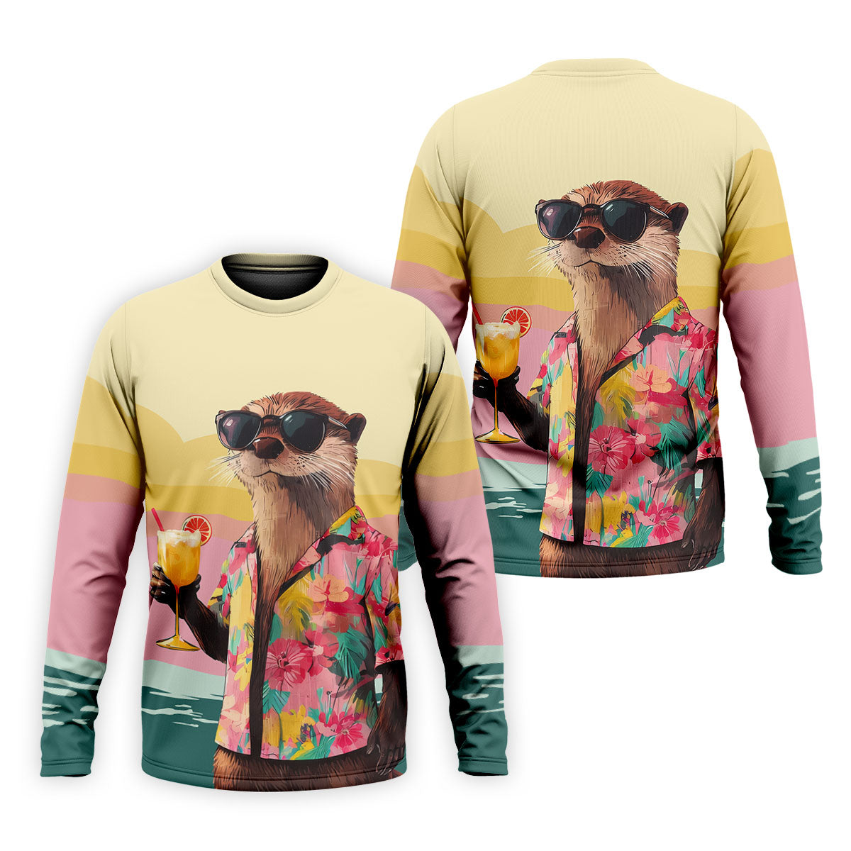 Funny Otter Tropical Theme Hawaiian Golf Shirt, Polo Shirt Men, Golfing Apparel