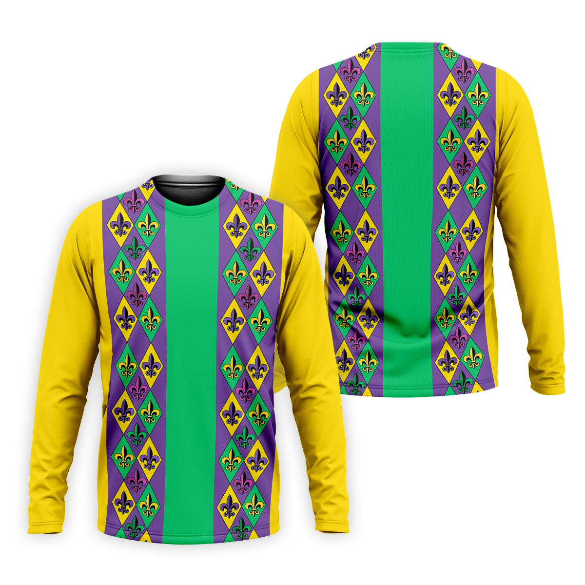 Purple Green Gold Fleur De Lis Argyle Pattern Mardi Gras Golf Shirt, Golf Shirts For Men, Polo ShirtFor Men