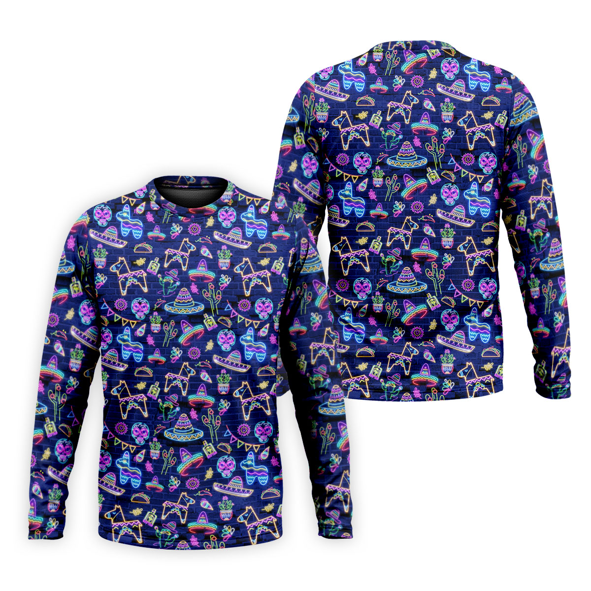 Mexican Holiday Symbols Neon Pattern Cinco De Mayo Celebration Fiesta Themed Golf Shirts For Men
