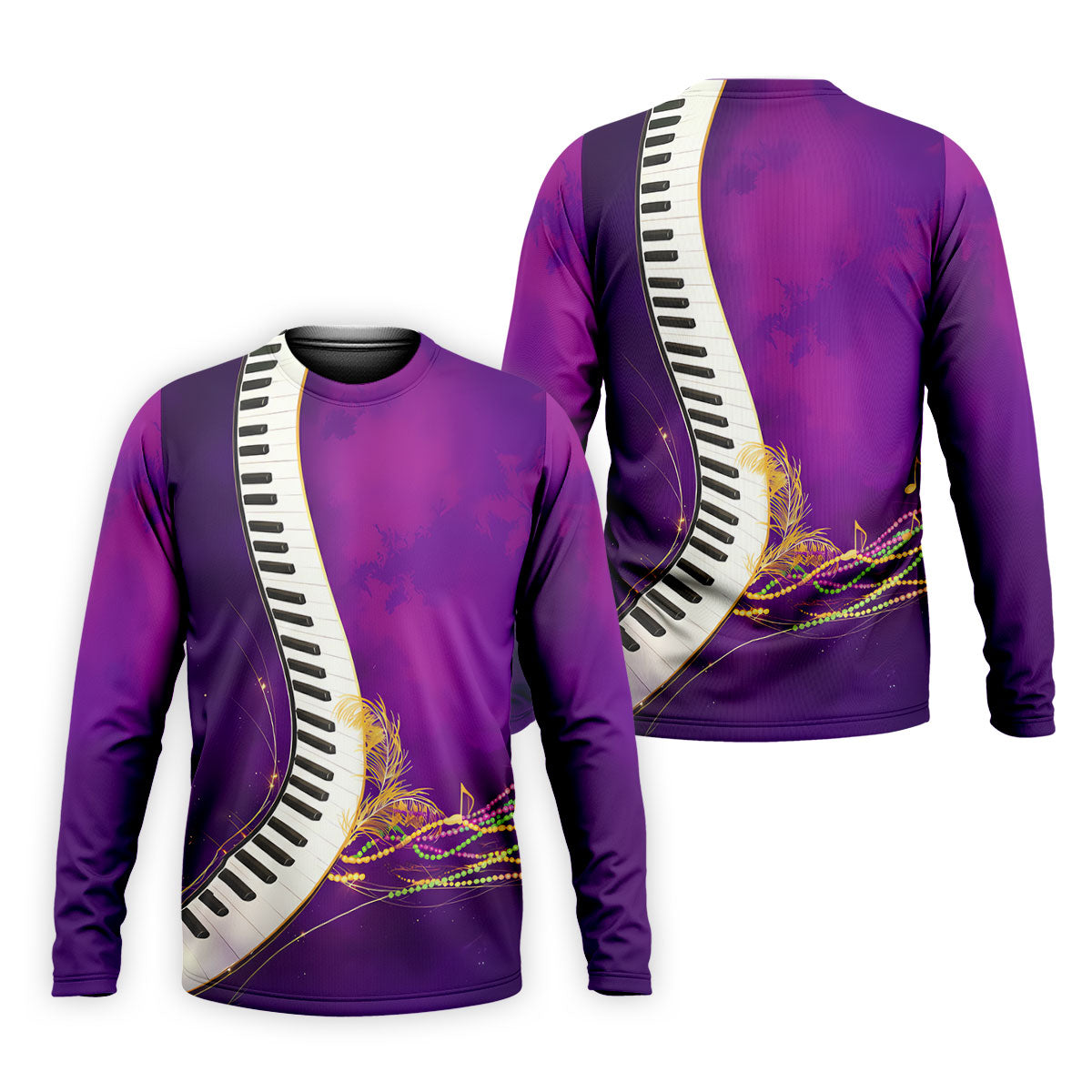 Mardi Gras Feather Beads Piano Keyboard Print Purple Golf Shirt, Polo ShirtFor Men, Golf Shirts For Men