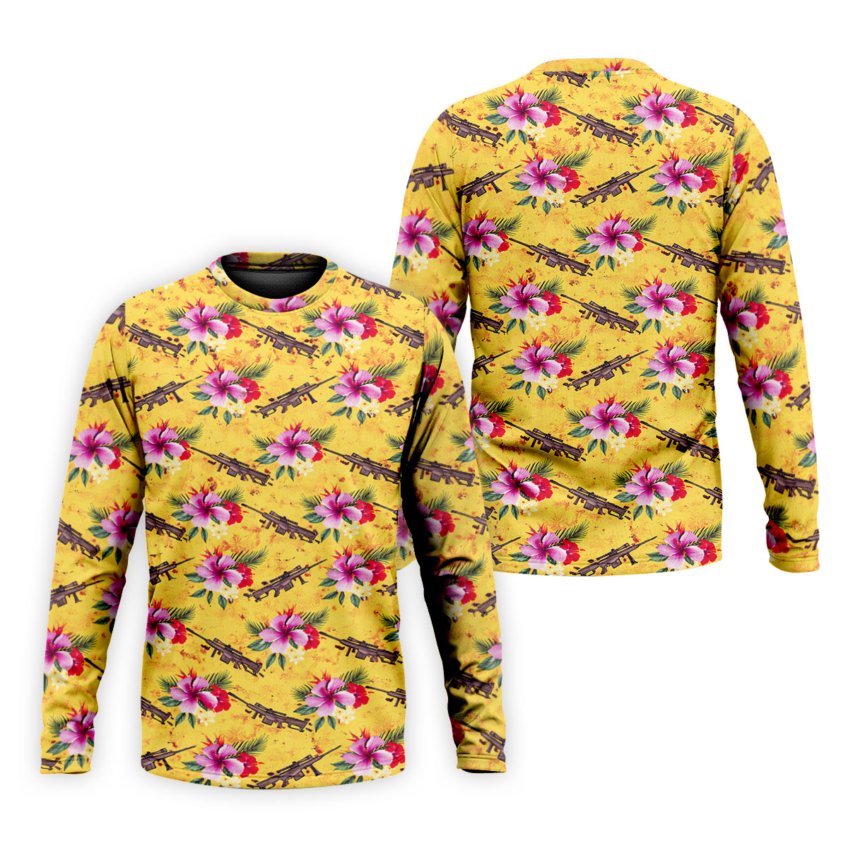 Floral Pattern Army Theme Hawaiian Yellow Golf Shirt, Men's Golf Polo Shirtlf Shirts For Men