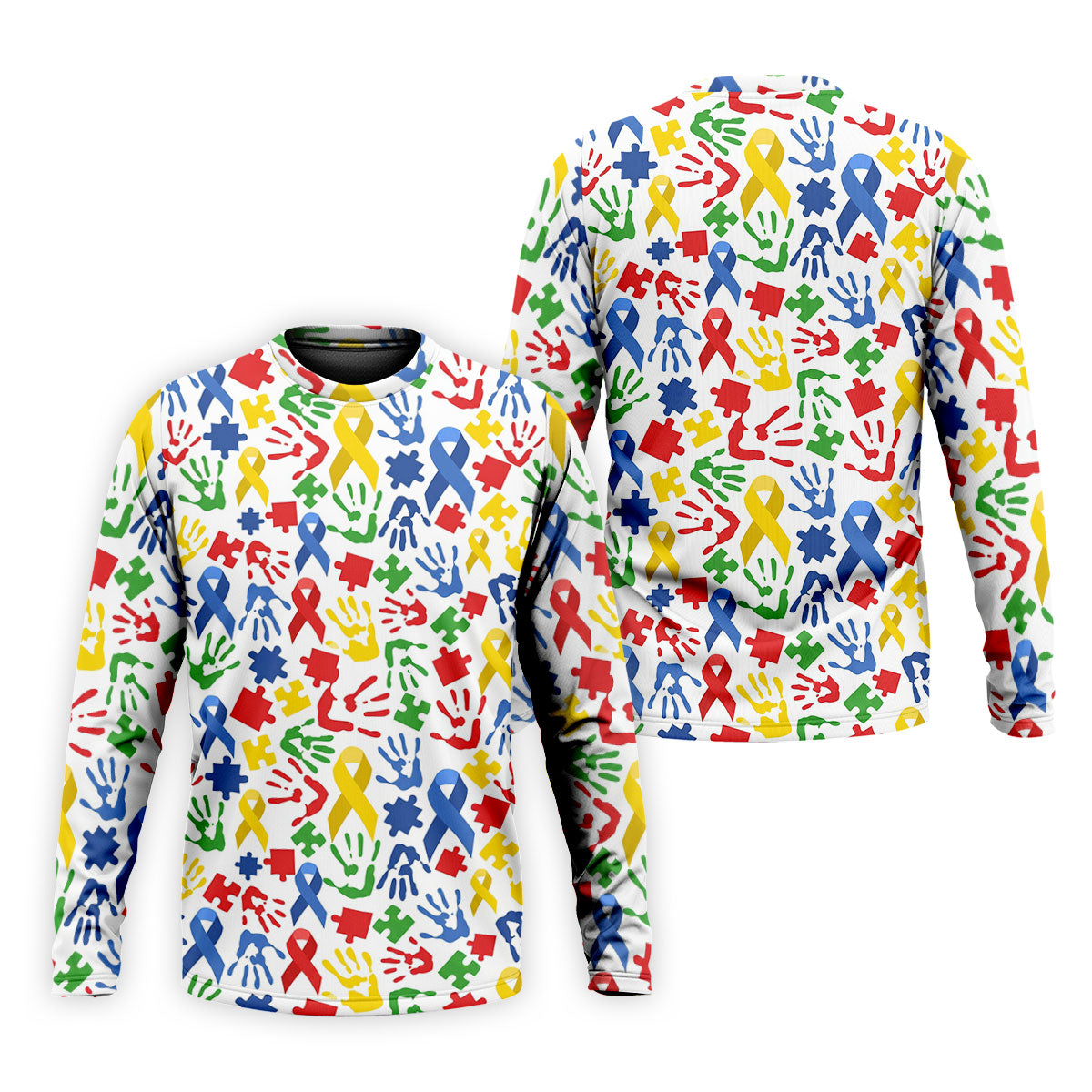 Autism Ribbon Colorful Puzzle Pieces Handprints Golf Tops For Men, Polo ShirtFor Men, Golf Shirts For Men