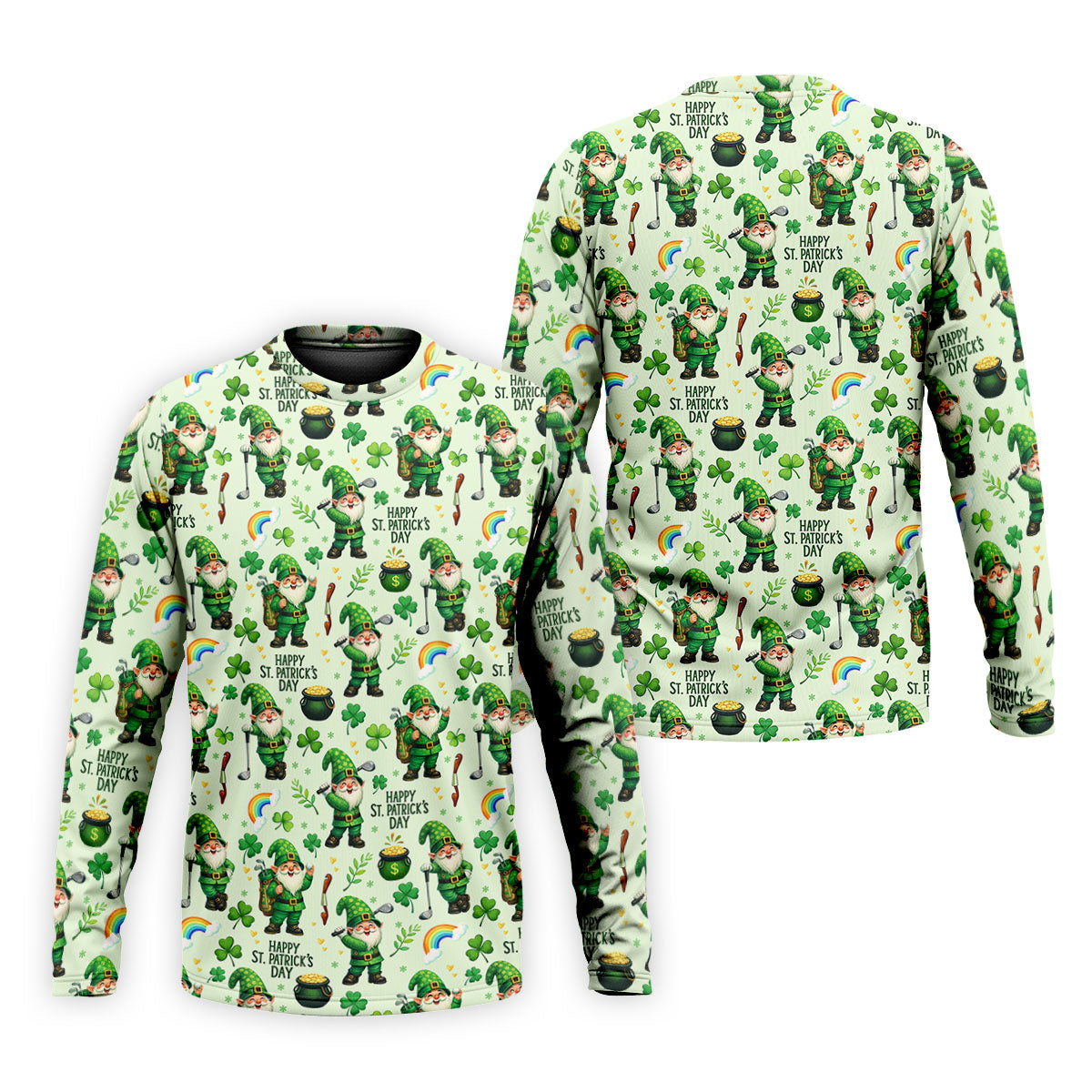 Happy St Patrick's Day Gnomes Shamrock Golf Shirt, Men's Funny Golf Shirts, Golf Shirts For Men
