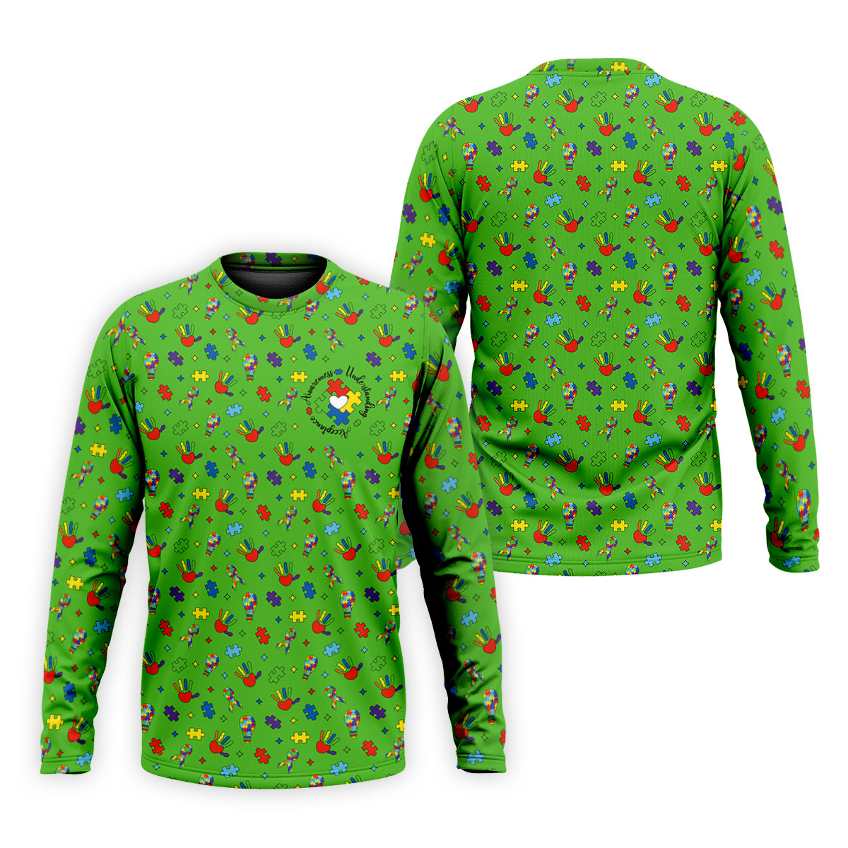 Awareness Understanding Acceptance Autism Ribbon Green Golf Shirt, Autism Awareness Colors Golf Shirts For Men