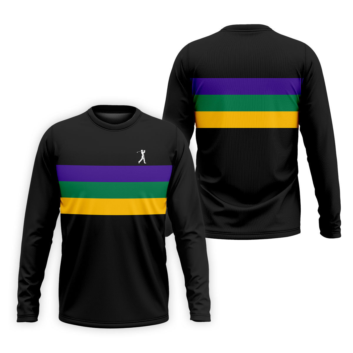 Mardi Gras Purple Green Gold Horizontal Stripes Black Golf Shirt, Golf Tops For Men, Polo ShirtFor Men
