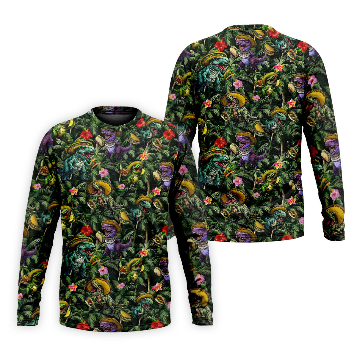 Hawaiian Dinosaur Sombreros Tacos Cinco De Mayo Celebration Fiesta Themed Golf Shirts For Men
