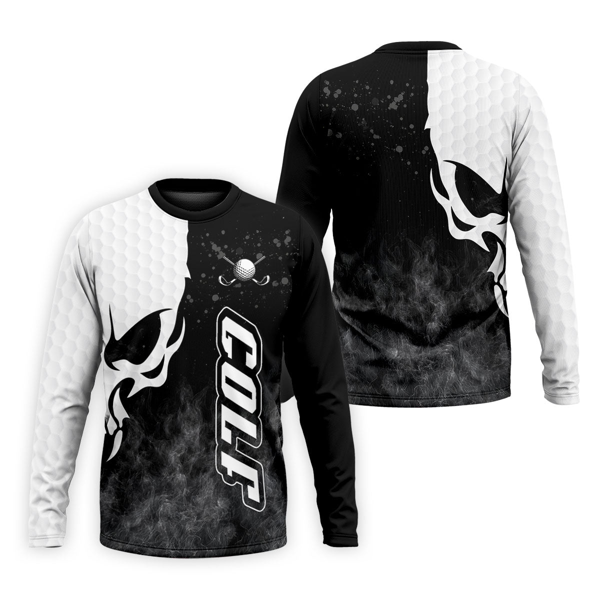Monochrome Skull Golf Ball Graphic Golf Shirt, Mens Golf Polo, Printed Golf Shirts