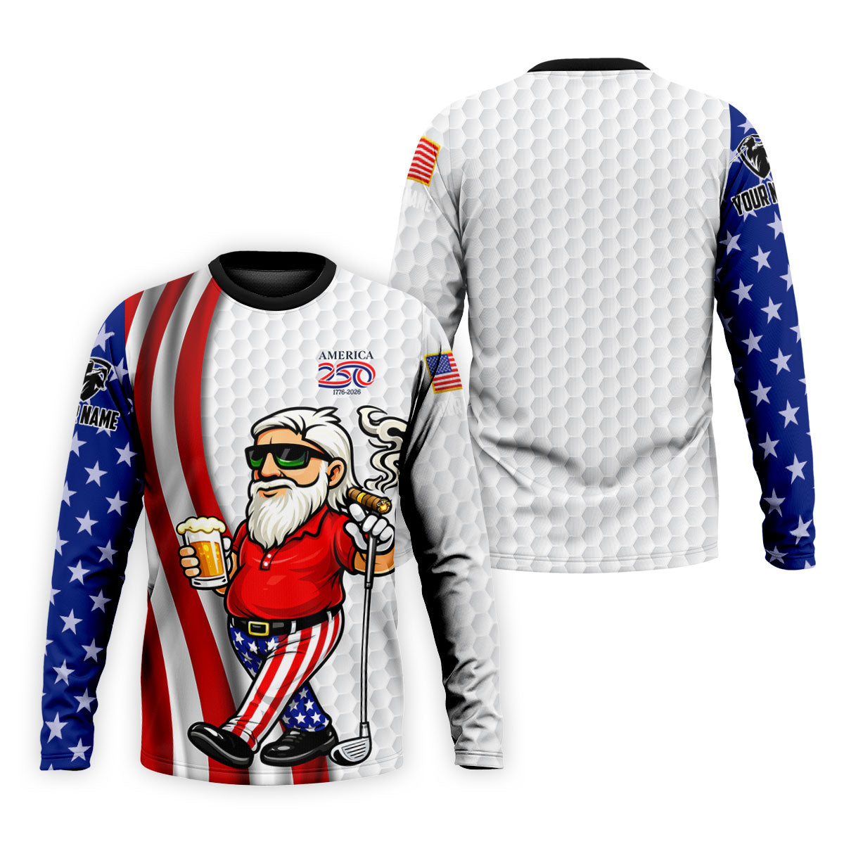 America 250 Patriotic Man 4th Of July White Golf Shirt, Golf And Beer Golf Shirts For Men