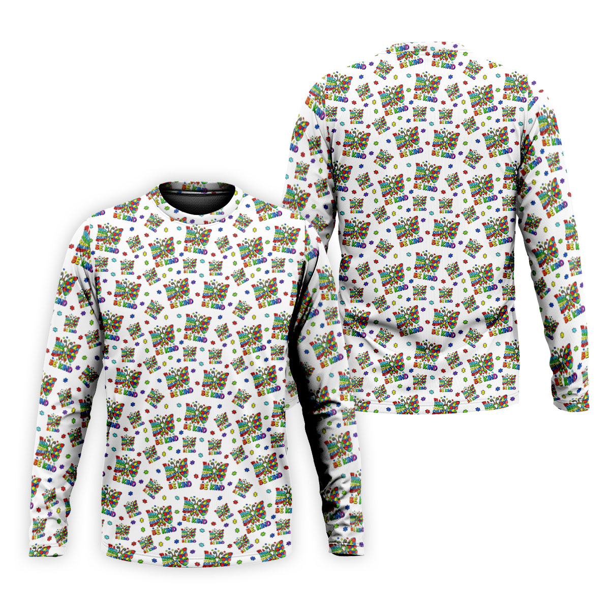 In A World Where You Can Be Anything Be Kind Rainbow Butterfly Autism Awareness White Golf Shirt, Golf Shirts For Men