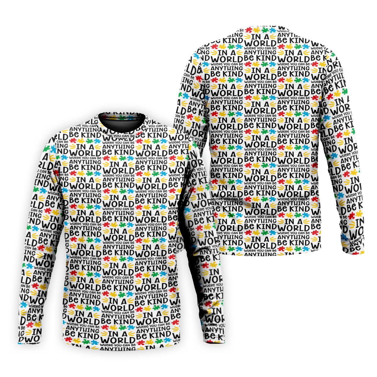 In A World Where You Can Be Anything Be Kind Autism Awareness Puzzle Pattern White Golf Shirt, Polo ShirtFor Men