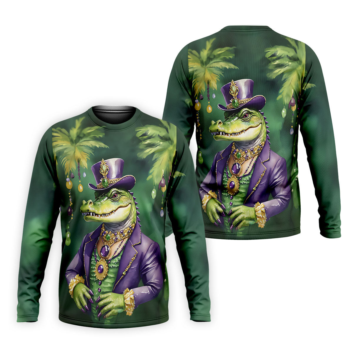 Mardi Gras Alligator Decorated Palm Tree Print Golf Shirt, Polo ShirtFor Men, Golf Shirts For Men