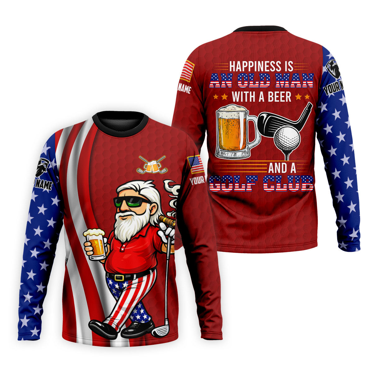 Happiness Is An Old Man With A Beer Funny 4th Of July Red Golf Shirt, 250th Anniversary Golf Shirts For Men