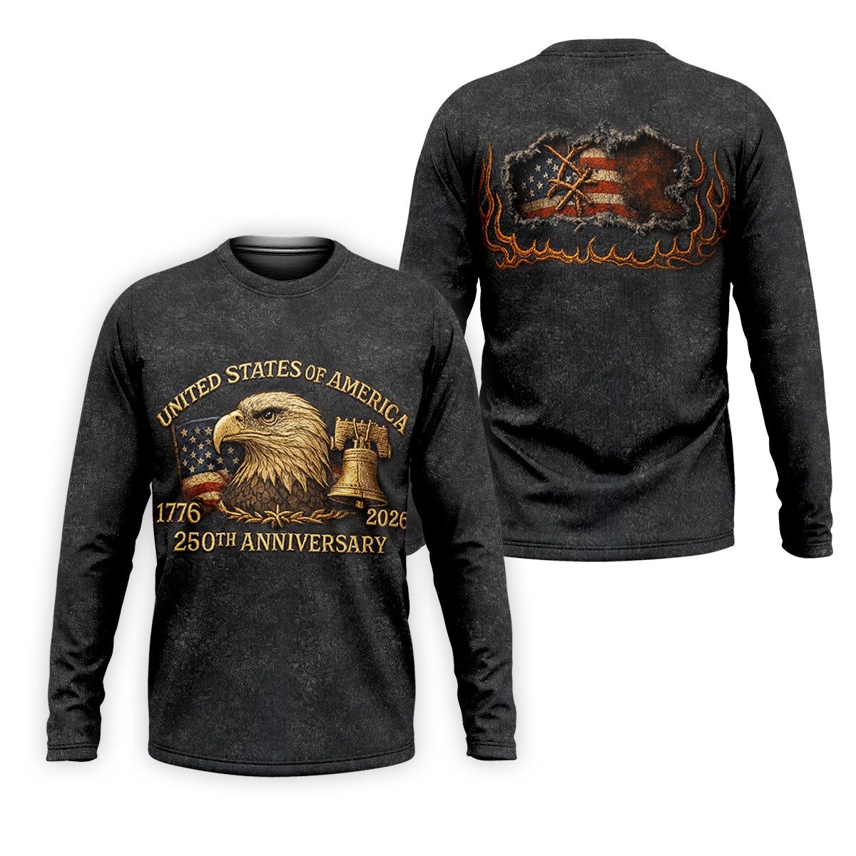 Bald Eagle American Flag 250th Anniversary Dark Grey Color Golf Shirts For Men, Polo ShirtFor Men
