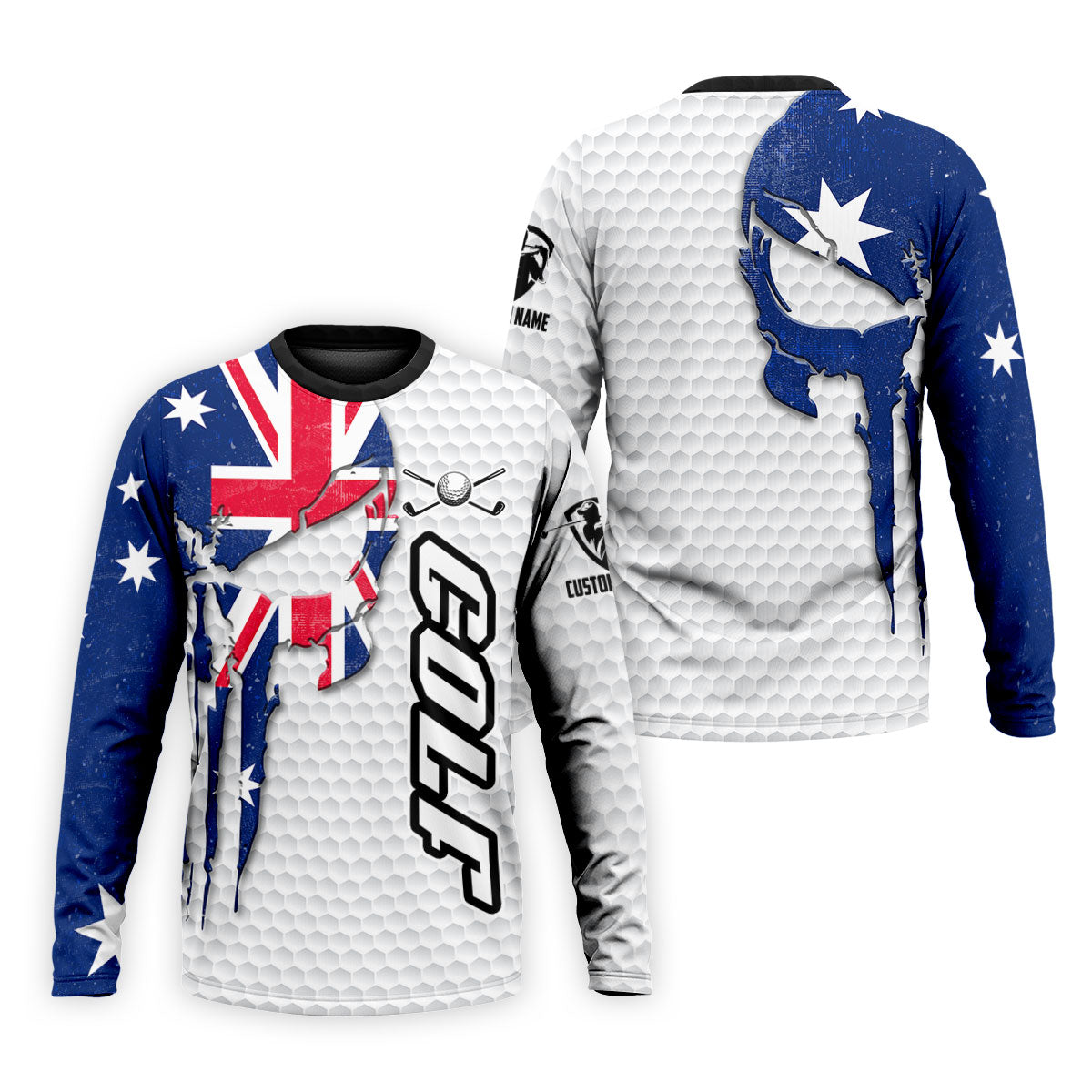 Cool Skull Golf Ball Pattern Australia Flag Print White Golf Shirt, Polo Shirtor Men
