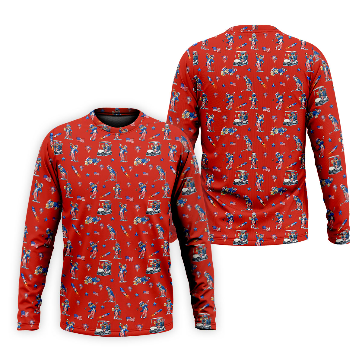 Patriotic Man Golf And Beer Funny 4th Of July Red Golf Shirt, 250 Years Seamless Pattern Golf Shirts For Men