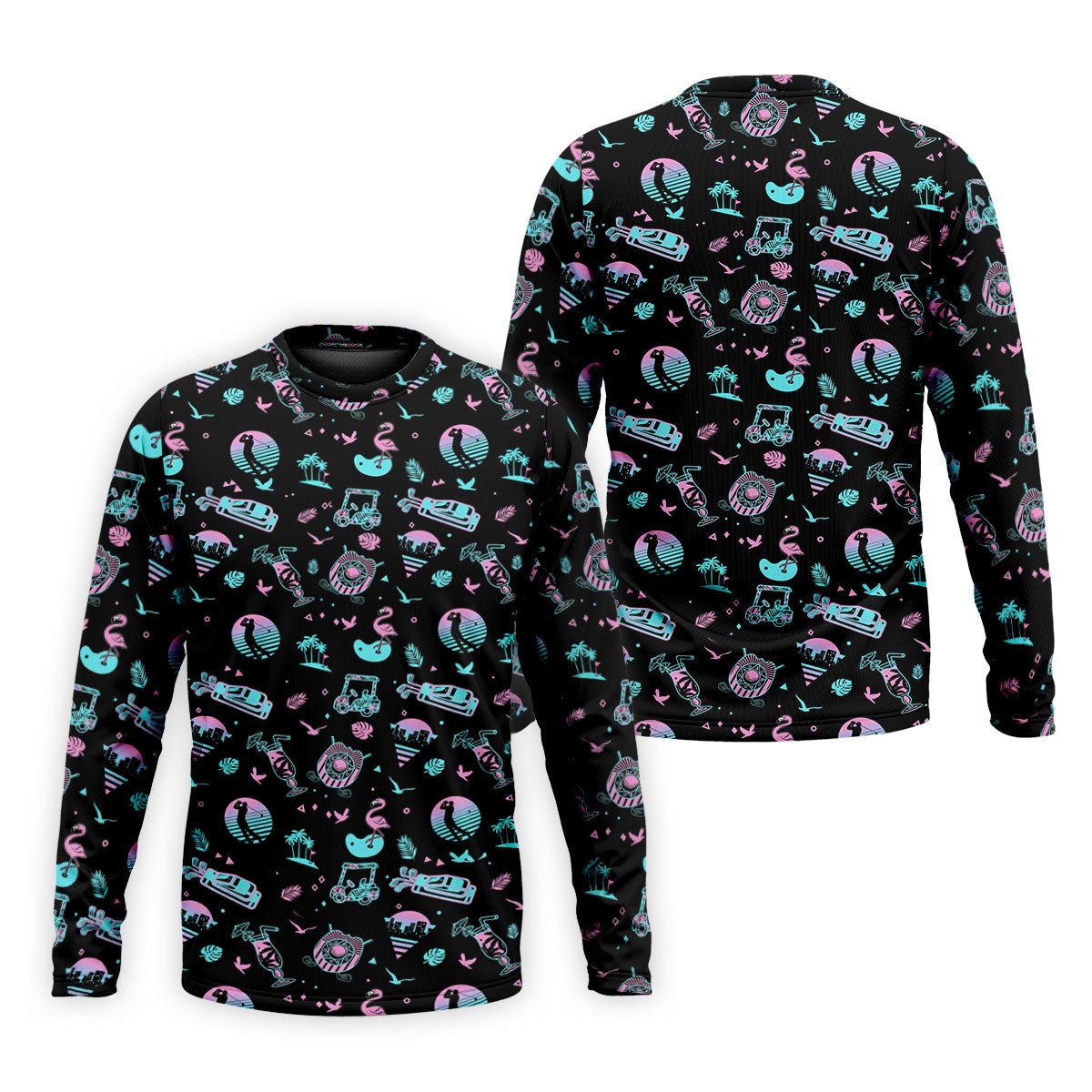 Flamingo Tropical Gradient Colors Retro Golf Shirt, Golf Tops For Men, Golf Shirts For Men