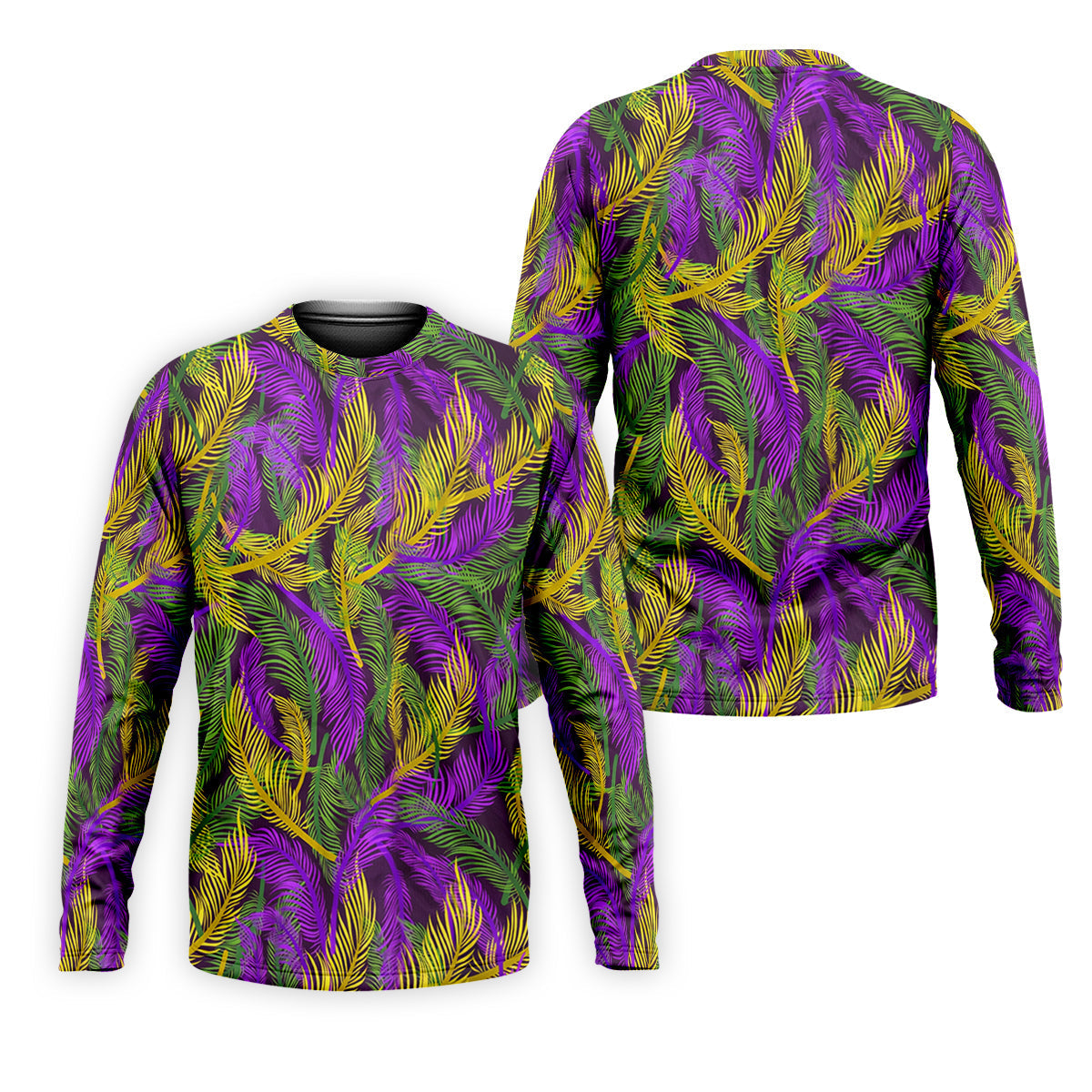 Purple Green Gold Feather Pattern Mardi Gras Golf Shirt, Polo ShirtFor Men, Golf Shirts For Men