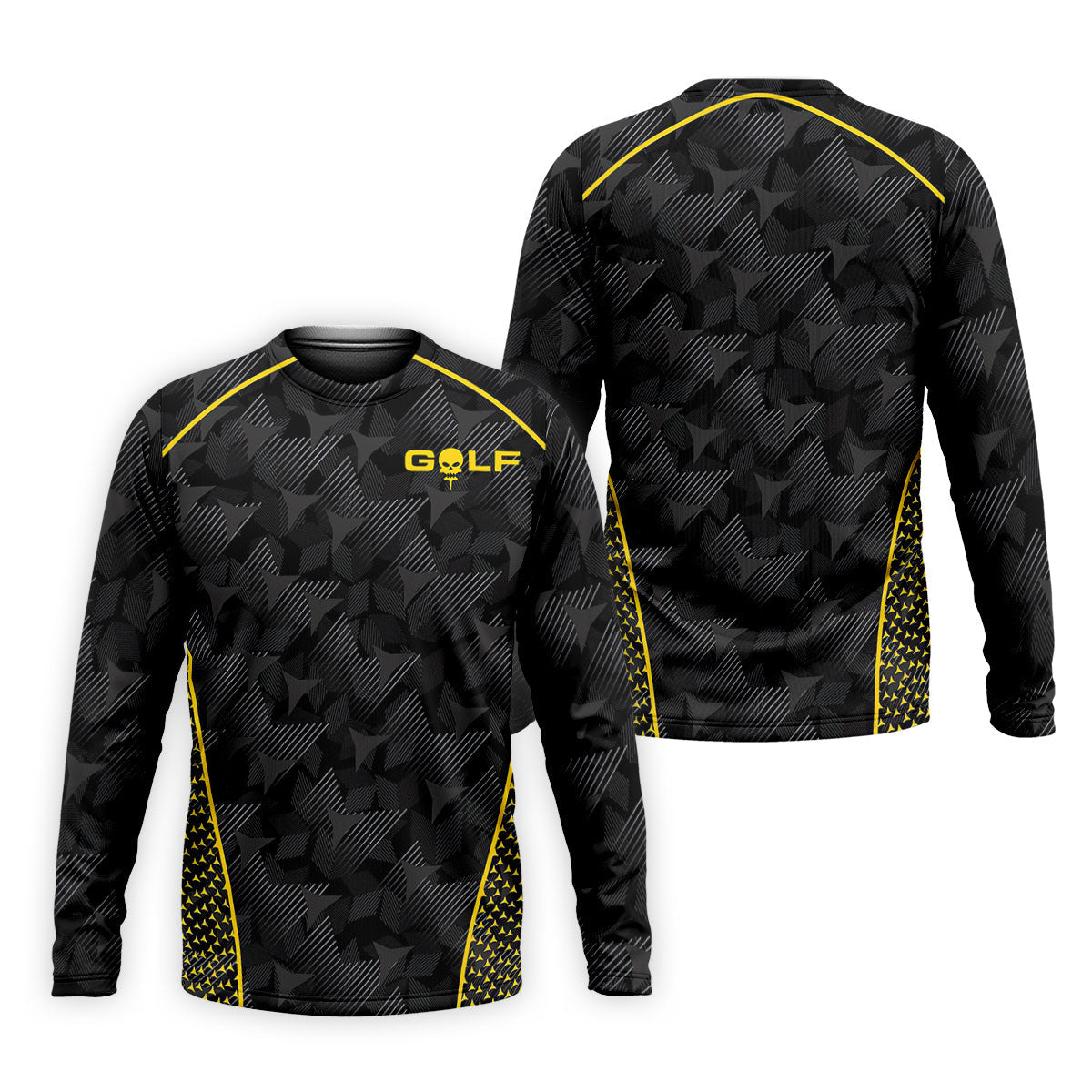 Abstract Triangle Black Yellow Golf Tops For Men, Father's Day Golf Gift, Polo Shirtor Men