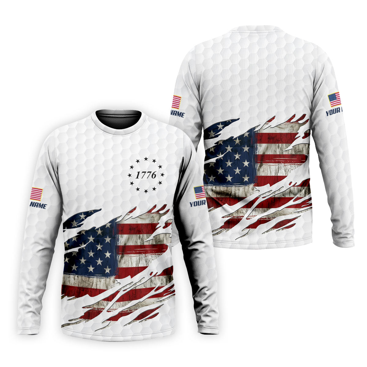 American Flag 1776 Golf Ball Pattern Golf Shirts For Men, 250th Anniversary Polo Shirt Men