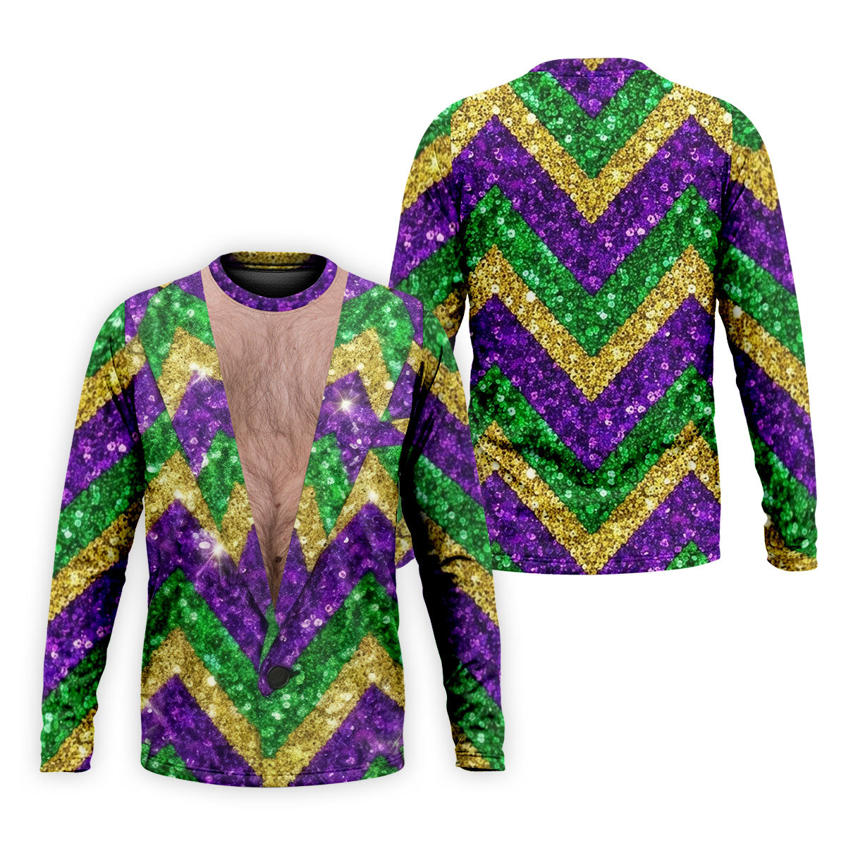Mardi Gras Purple Green Gold Printed Sequin Zigzag Pattern Golf Shirts For Men, Men's Funny Golf Shirts