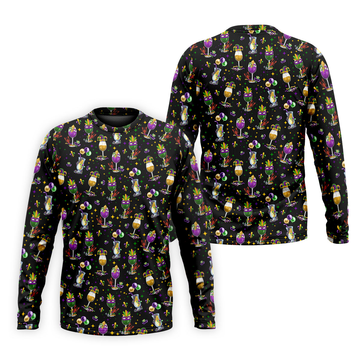 Mardi Gras Wine Glass Beaded Garland Fleur De Lis Black Golf Shirt, Polo ShirtFor Men, Golf Shirts For Men