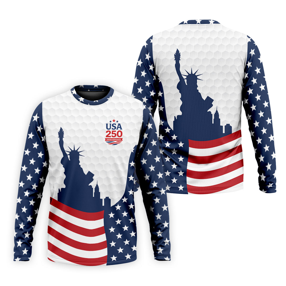 USA 250 Anniversary Silhouette Of Statue Of Liberty White Golf Shirt, 4th Of July Golf Shirts For Men