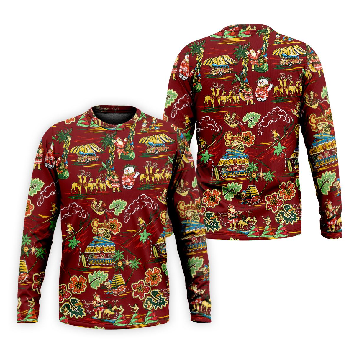 Men's Tropical Santa Surf Shack Golf Shirt, Christmas Golf Shirt, Golf Apparel For Men