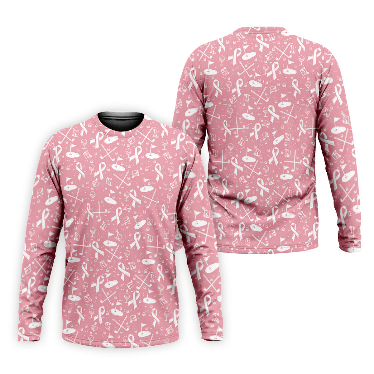 Awareness Ribbon Light Pink And White Golf Shirt, Cancer Awareness Shirt, Polo ShirtFor Men