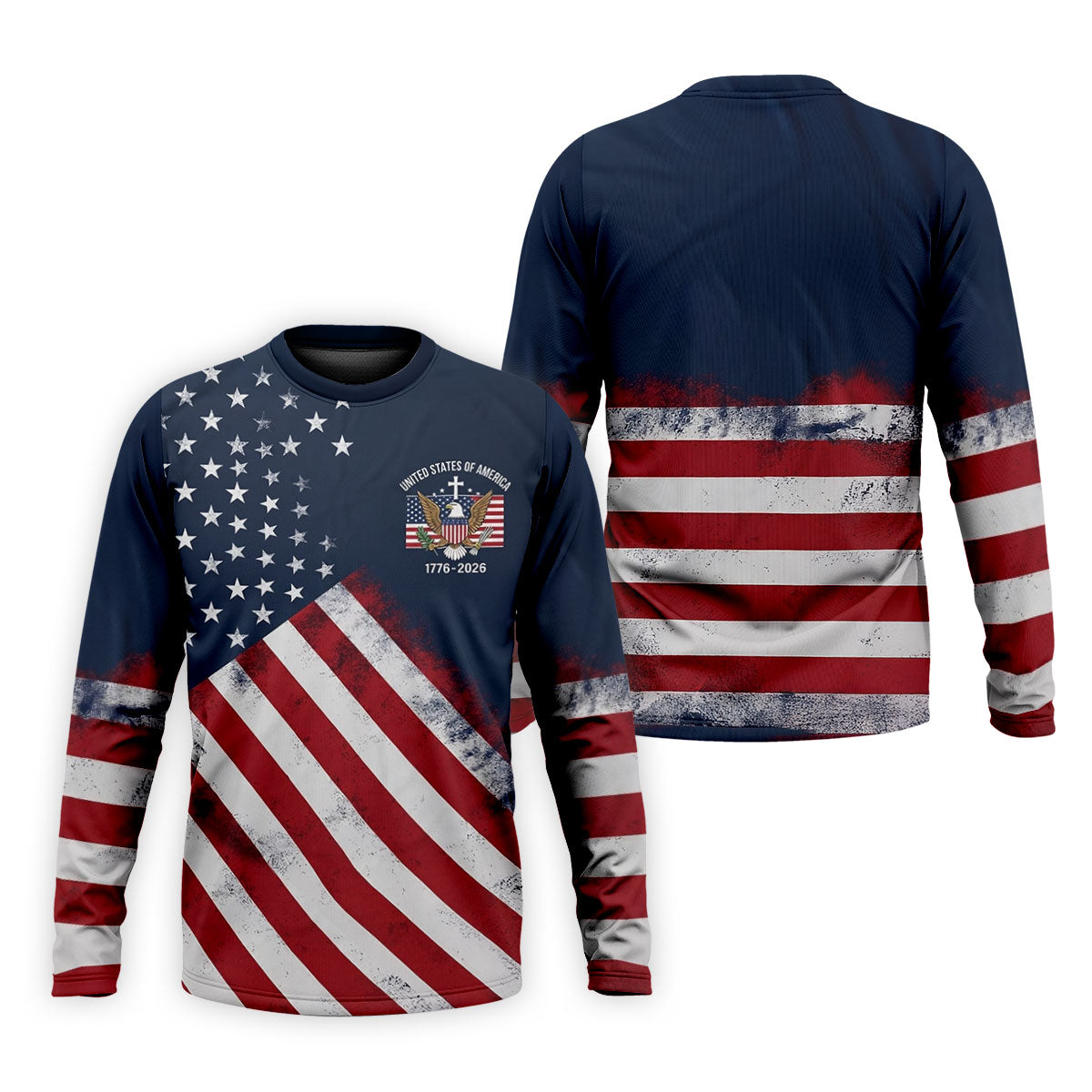 US Bald Eagle Distressed Flag 250 Faith Cross Golf Tops For Men, Patriotic 4th Of July Golf Shirts For Men