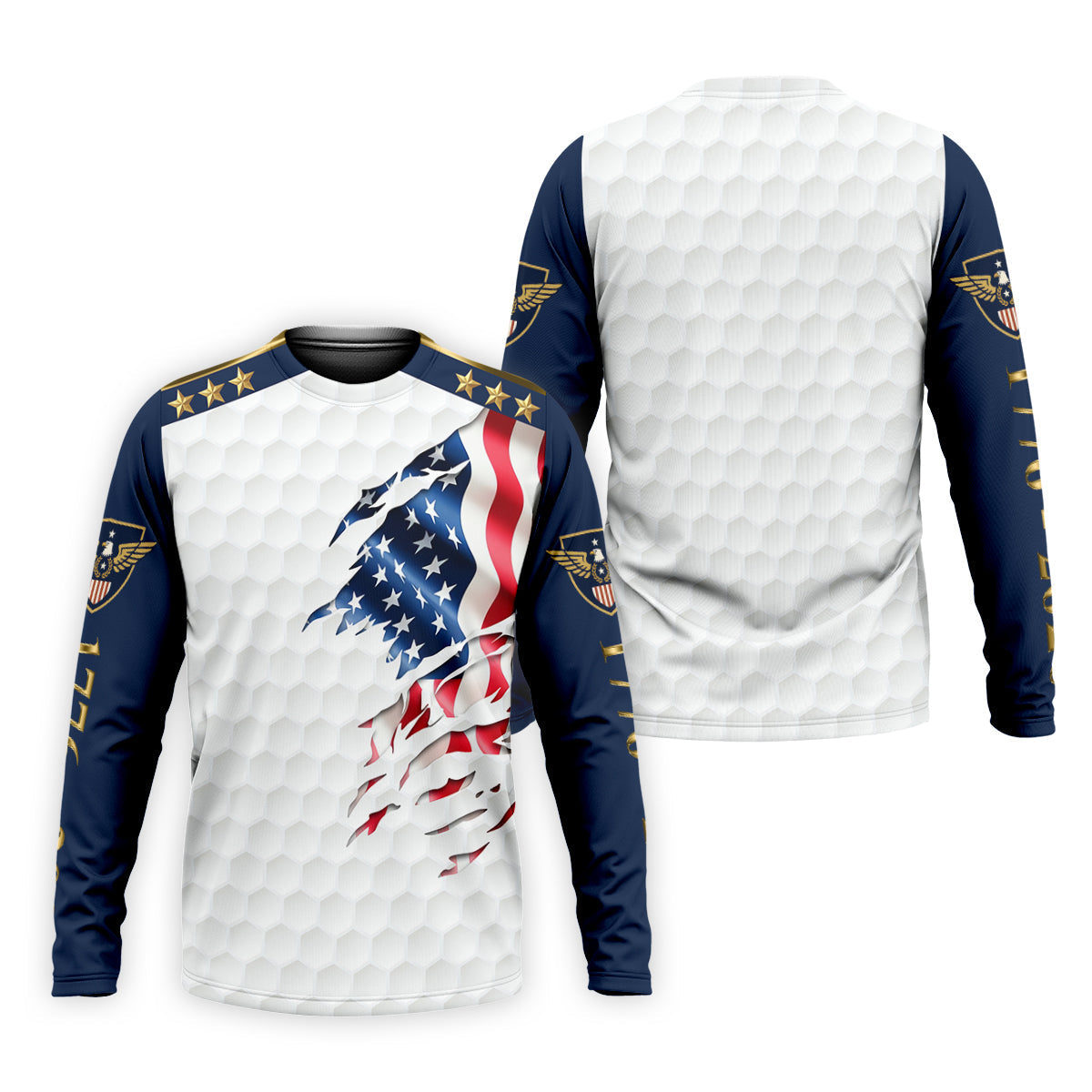 Rugged American Flag With Golf Ball Pattern 4th Of July Golf Tops For Men, 250th Anniversary Patriotic Golf Shirt