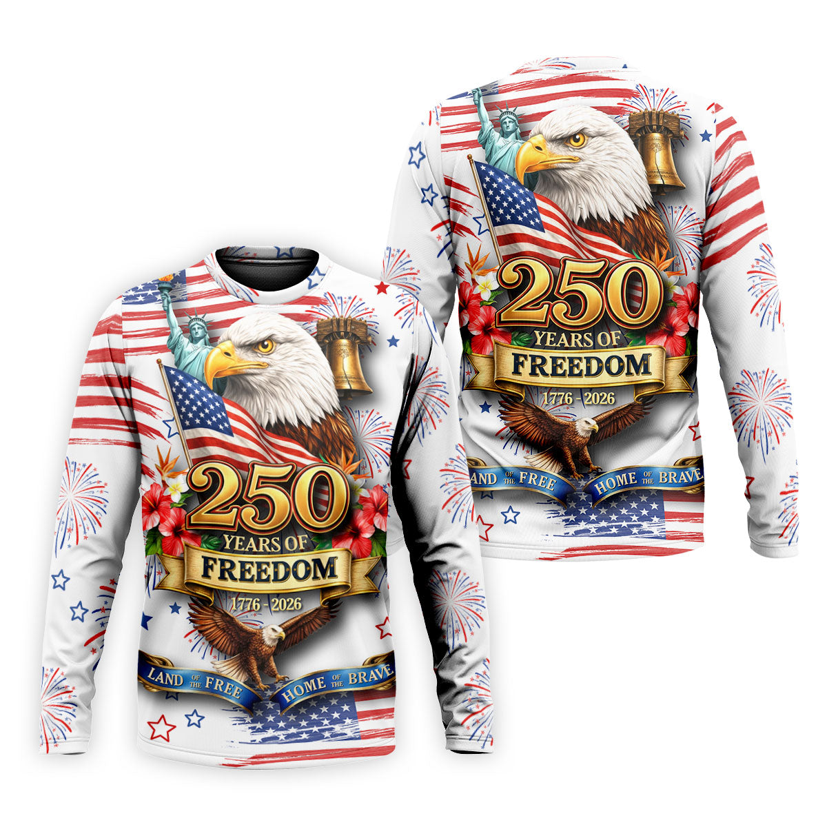 250 Years Of Freedom 1776-2026 White 4th Of July Golf Shirts For Men, 250th Anniversary Patriotic Golf Shirt