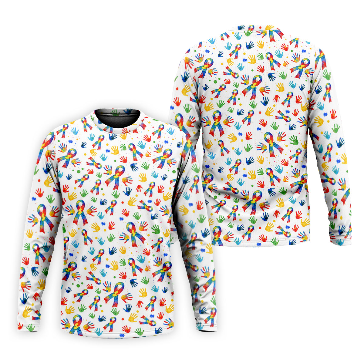 Colorful Handprints Autism Ribbon Golf Tops For Men, Autism Awareness Color Golf Shirts For Men
