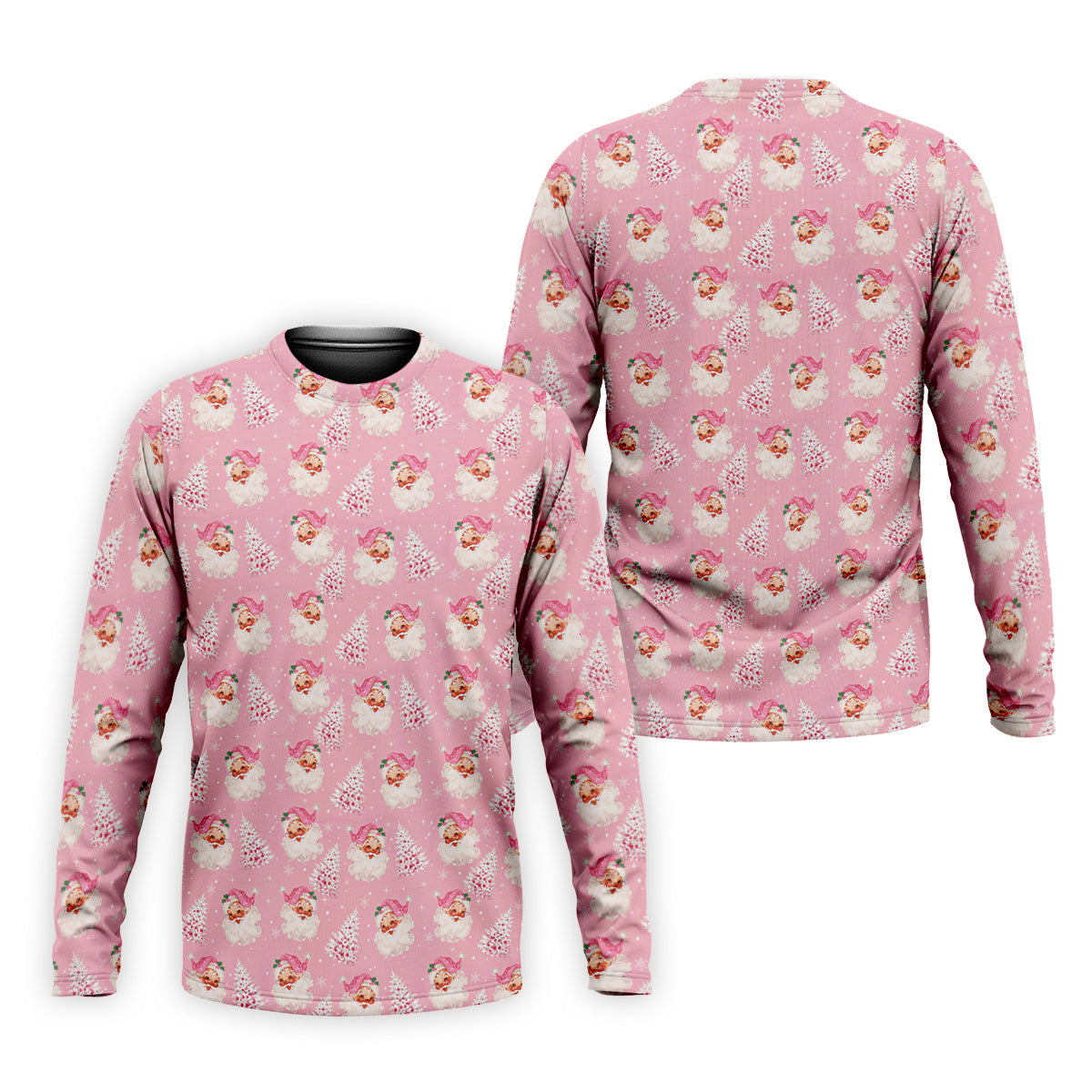 Pink Xmas Tree Santa Claus Pattern Christmas Golf Shirt, Polo Shirt Men, Golf Gift For Men