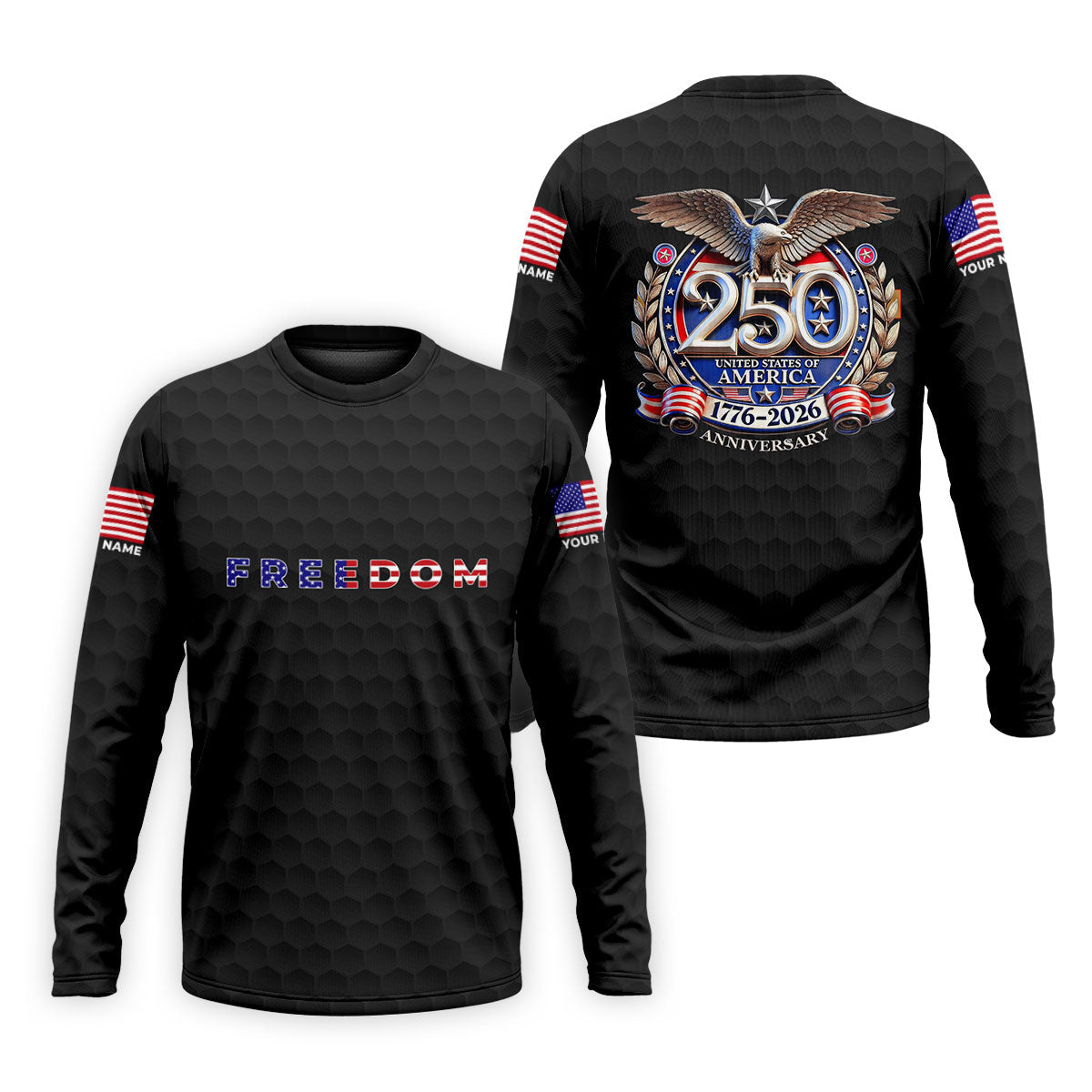Freedom American Bald Eagle 250th Anniversary Black Golf Shirt, Patriotic 4th Of July Golf Shirts For Men