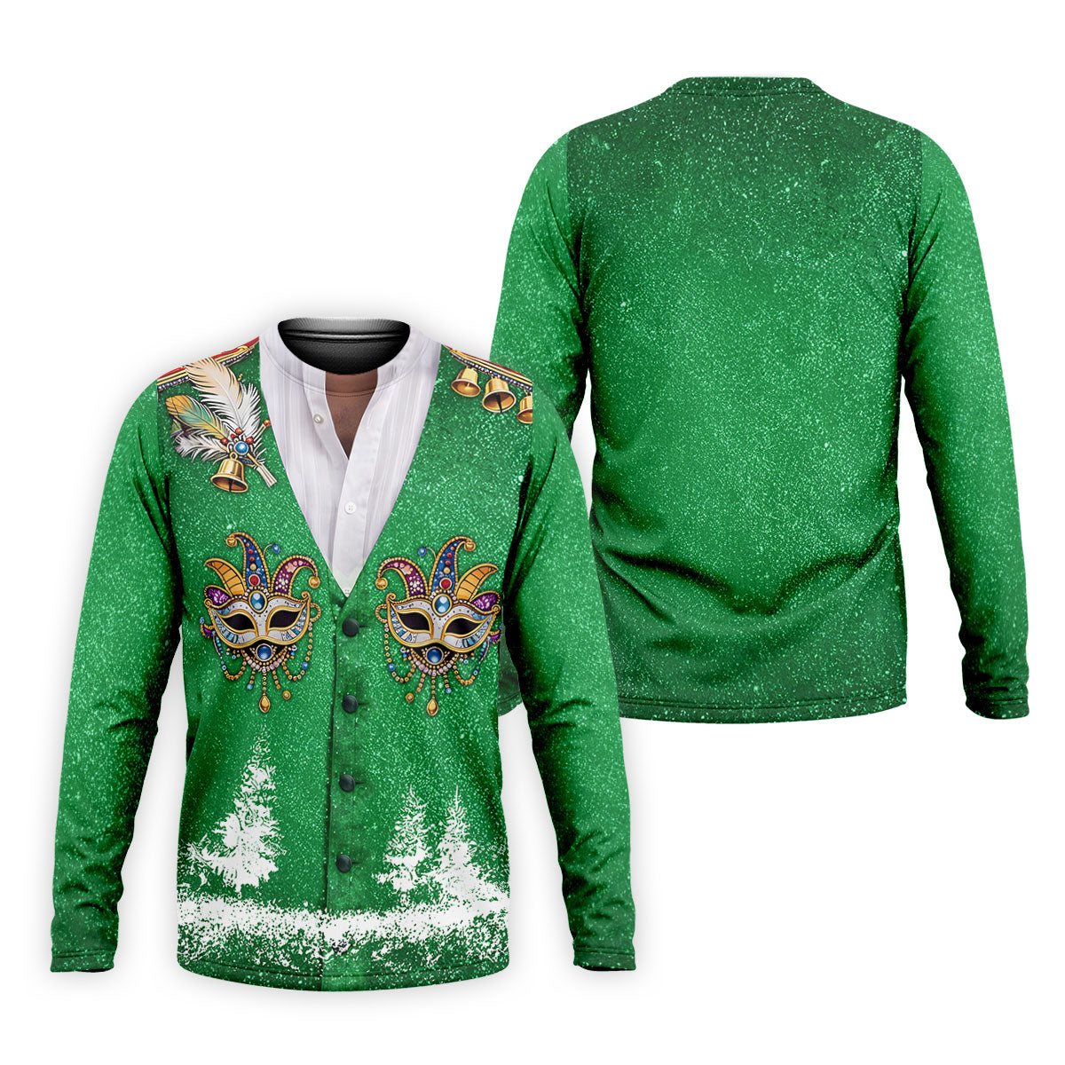 Masquerade Mask Feather Mardi Gras Glitter Print Green Golf Shirt, Polo ShirtFor Men, Golf Shirts For Men