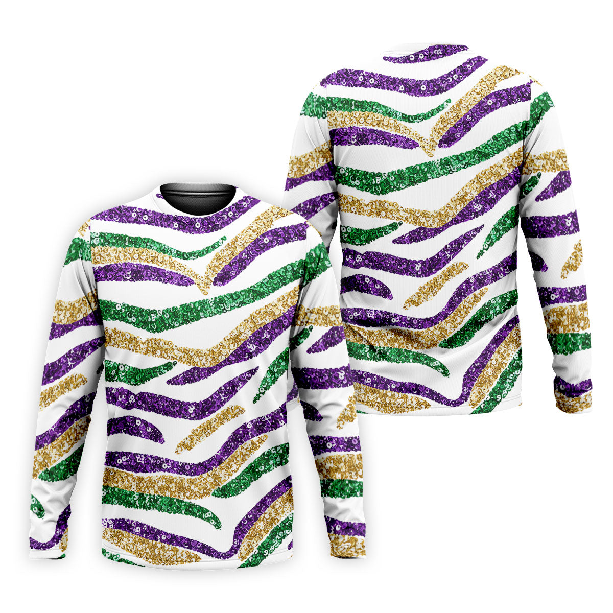 Purple Green Gold Sequin Pattern White Mardi Gras Golf Shirt, Polo ShirtFor Men, Golf Shirts For Men