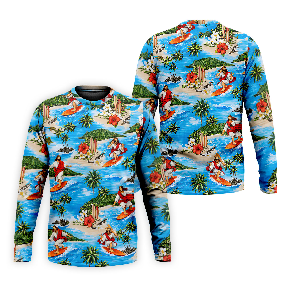 Funny Beach Surfer Jesus Hawaiian Golf Shirt, Mens Golf Polo, Printed Golf Shirts