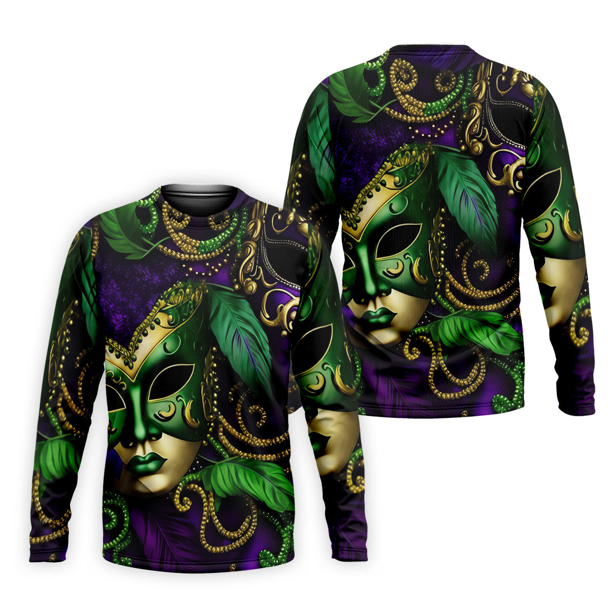 Purple Green Gold Carnival Mask Feather Print Mardi Gras Golf Shirt, Polo ShirtFor Men, Golf Shirts For Men
