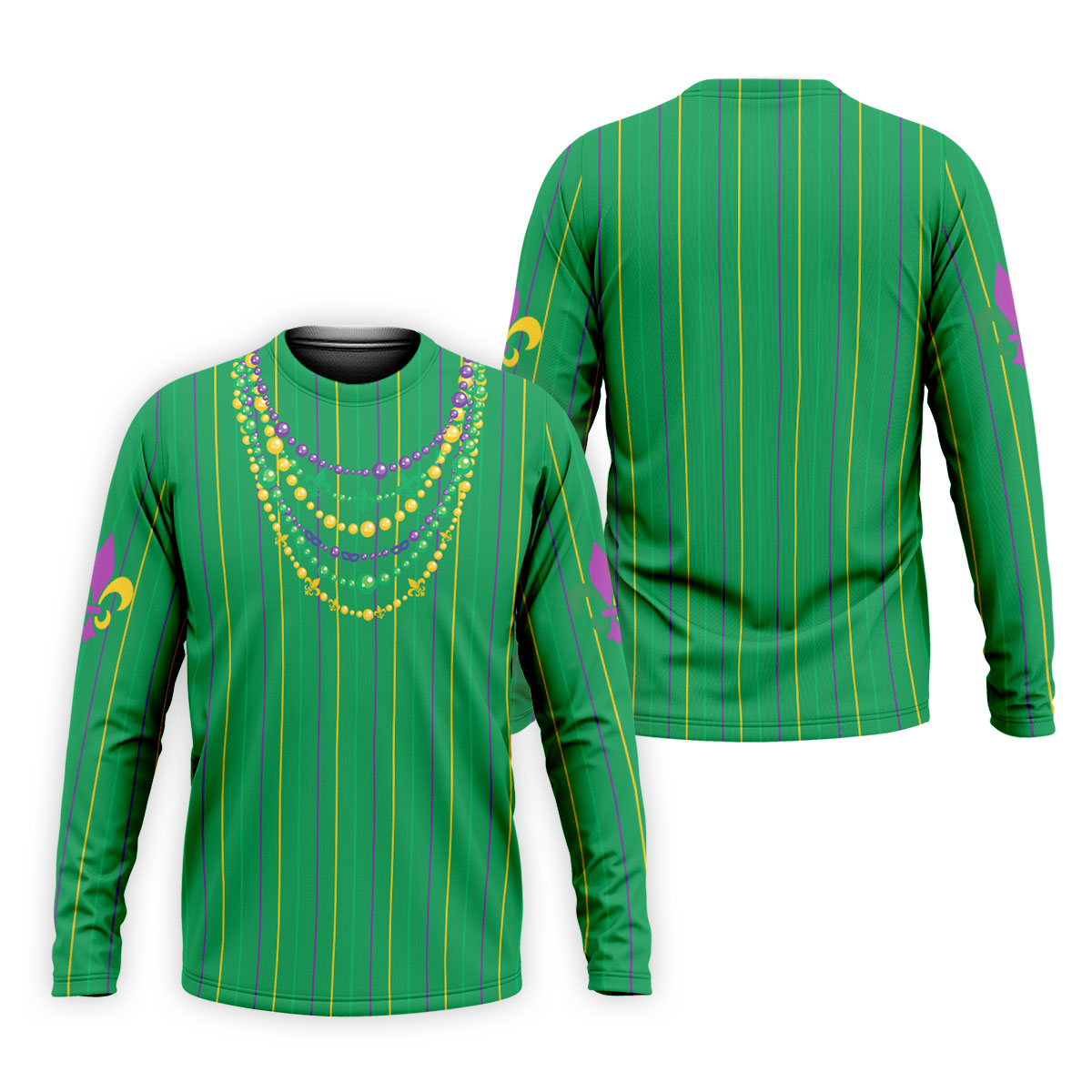 Mardi Gras Beads Necklaces Print Green Golf Shirt, Golf Tops For Men, Polo ShirtFor Men, Golf Shirts For Men