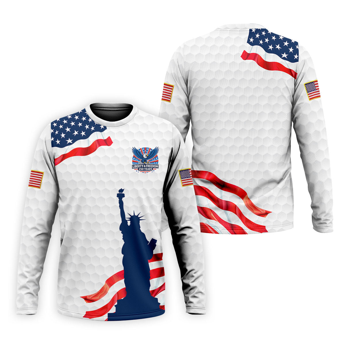 Liberty And Freedom 250 Years Golf Ball Pattern Patriotic Golf Shirt, 4th Of July Polo Shirtor Men