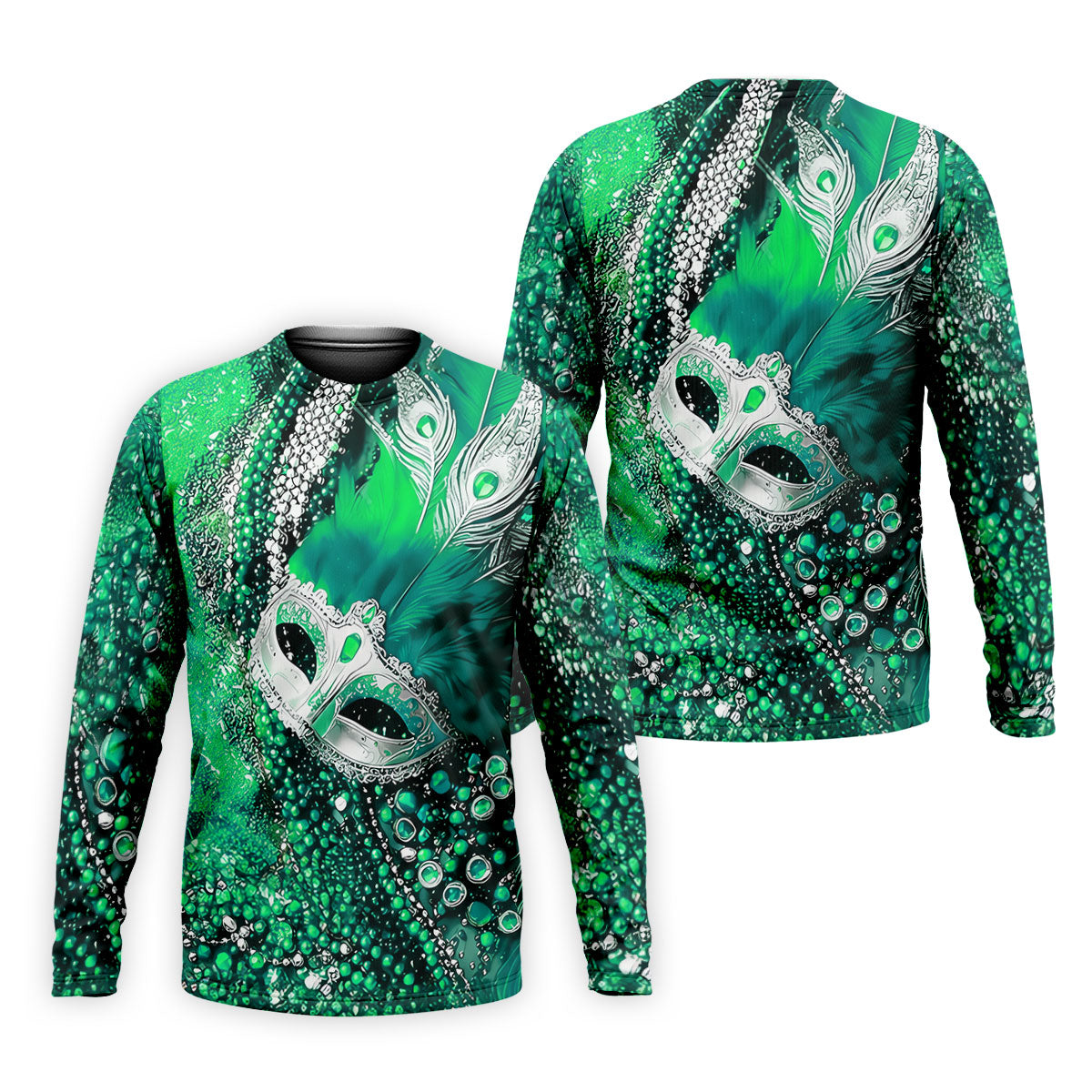 Mardi Gras Masquerade Mask Feather Beads Green Golf Shirt, Polo ShirtFor Men, Golf Shirts For Men