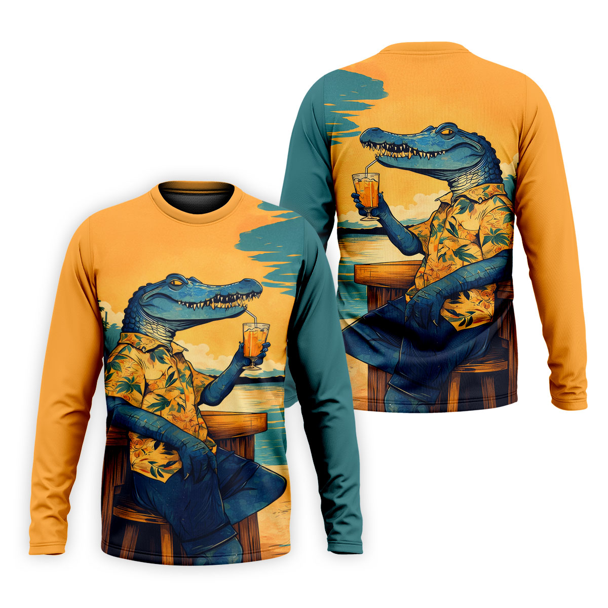 Funny Crocodile Tropical Theme Hawaiian Golf Shirt, Polo Shirt Men, Golfing Apparel