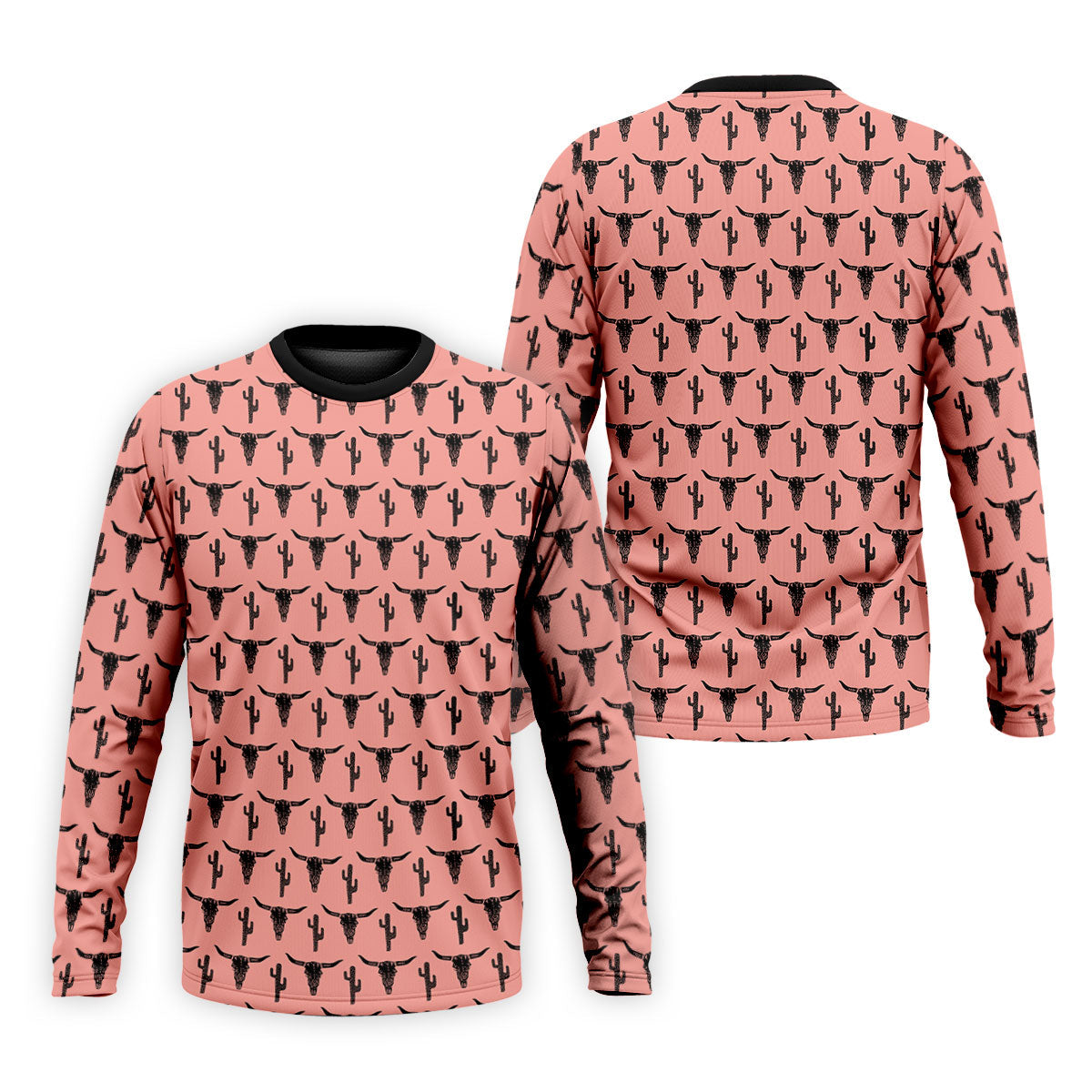 Longhorn Cow Skull Western Theme Peach Pink Golf Tops For Men, Polo Shirtor Men, Golf Shirts For Men